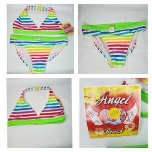 Angel Beach Girls 14/16 2 Piece Swimsuit Set RN 103658 Multi Colored
